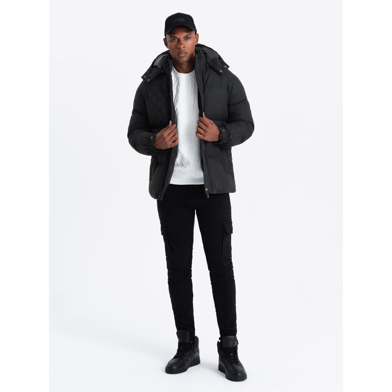 Férfi mintás jacquard pehelykabát fekete