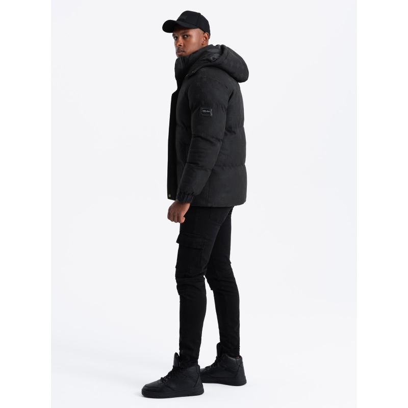 Férfi mintás jacquard pehelykabát fekete