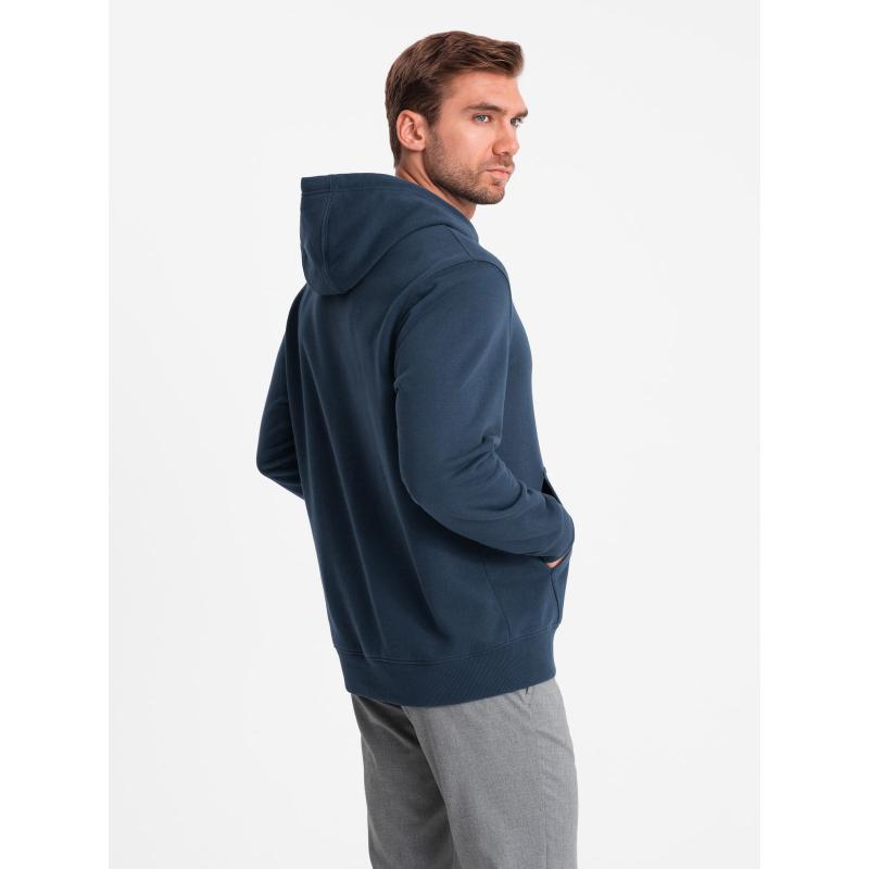 Pánská klokanová mikina s kapucí a nášivkou ve studentském stylu tmavě modrá
