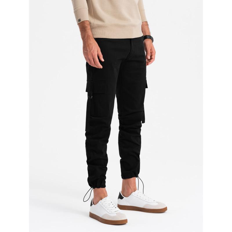 Férfi STRAIGHT LEG cargo nadrág csíkos zsebekkel fekete