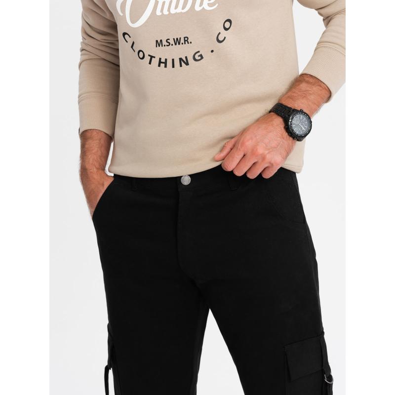 Férfi STRAIGHT LEG cargo nadrág csíkos zsebekkel fekete