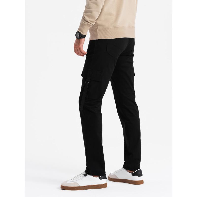 Férfi STRAIGHT LEG cargo nadrág csíkos zsebekkel fekete