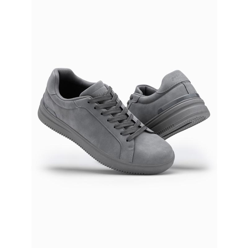 Pánská ležérní pevná obuv z eko nubuku šedá 