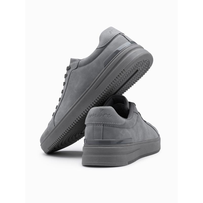 Pánská ležérní pevná obuv z eko nubuku šedá 