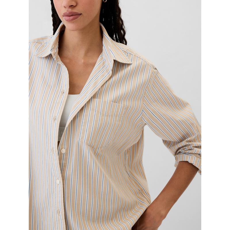 Csíkos túlméretezett póló Poplin nagyméretű póló