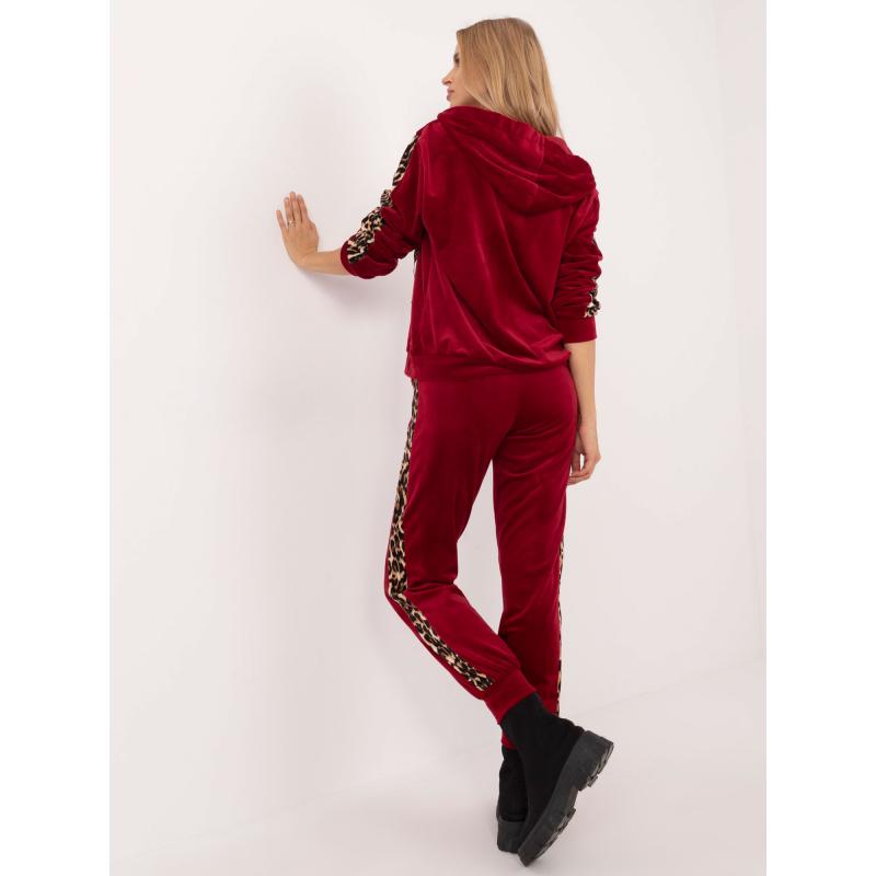 Dámský komplet se zvířecím potiskem velurový bordó 