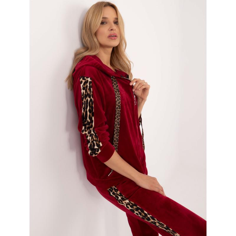 Dámský komplet se zvířecím potiskem velurový bordó 