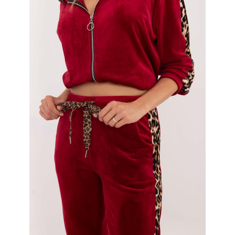 Dámský komplet se zvířecím potiskem velurový bordó 