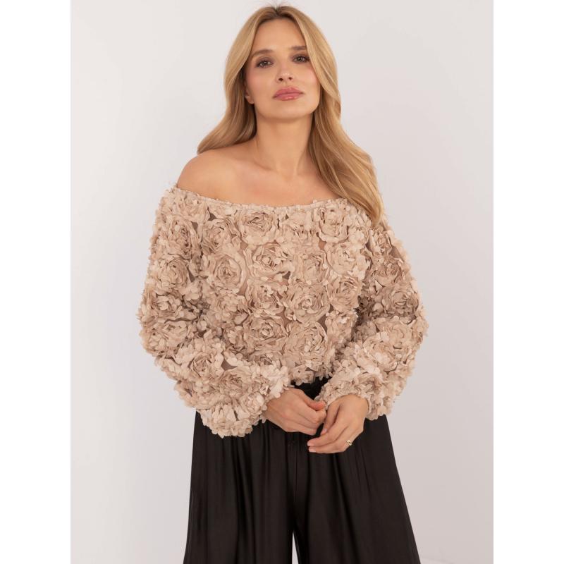 Női hálós formális blúz bézs