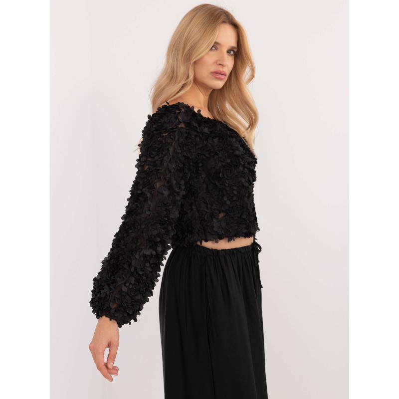 Női blúz 3D-s virágos applikációval formális fekete