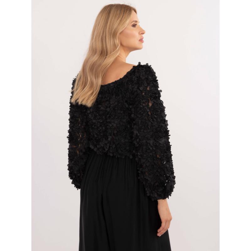 Női blúz 3D-s virágos applikációval formális fekete