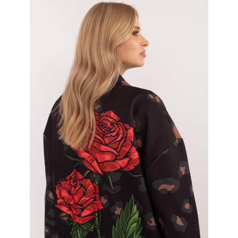 Dámský kabát s potiskem a kamínky černý 