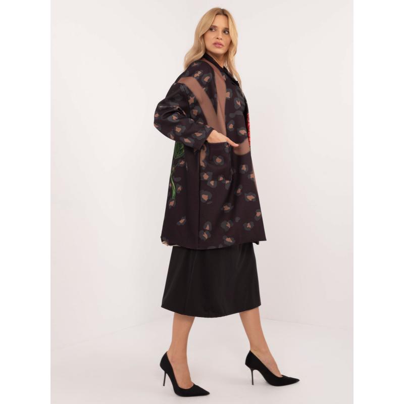 Dámský kabát s potiskem a kamínky černý 