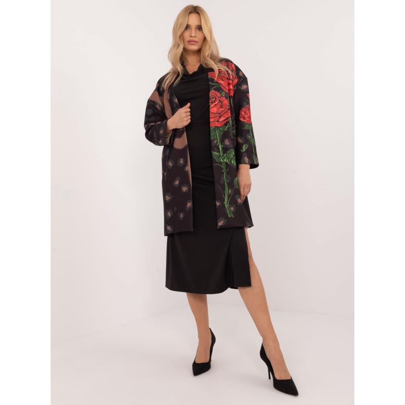 Dámský kabát s potiskem a kamínky černý 