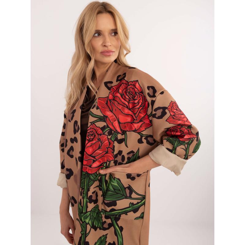 Női mintás kabát applikációkkal barna