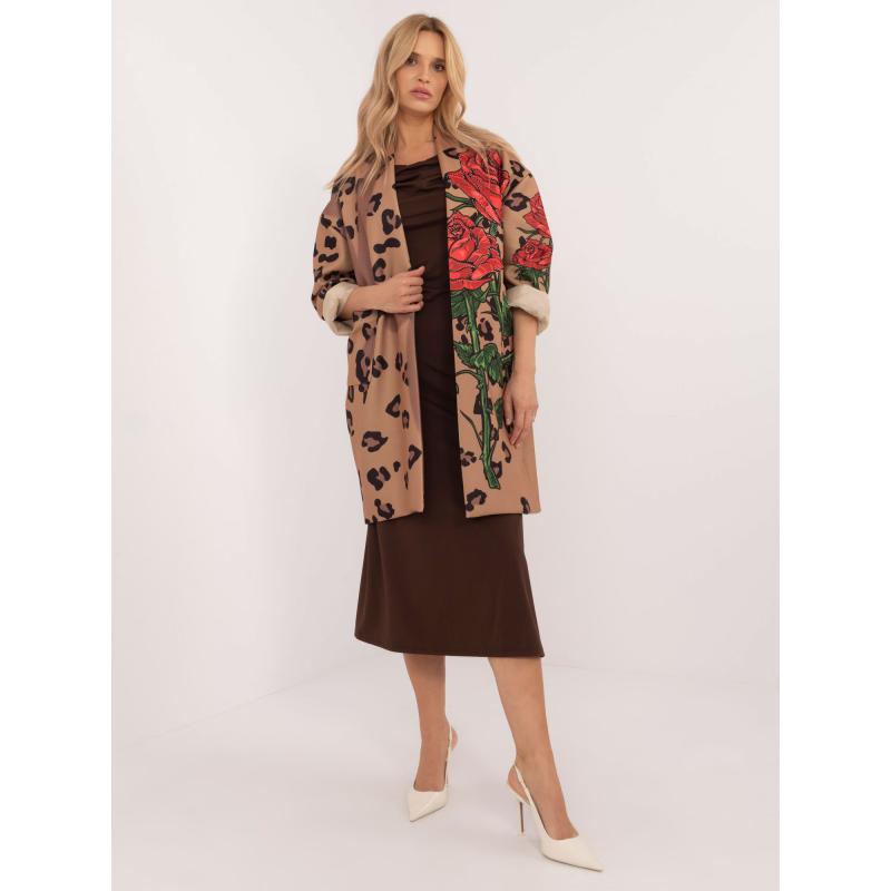 Női mintás kabát applikációkkal barna