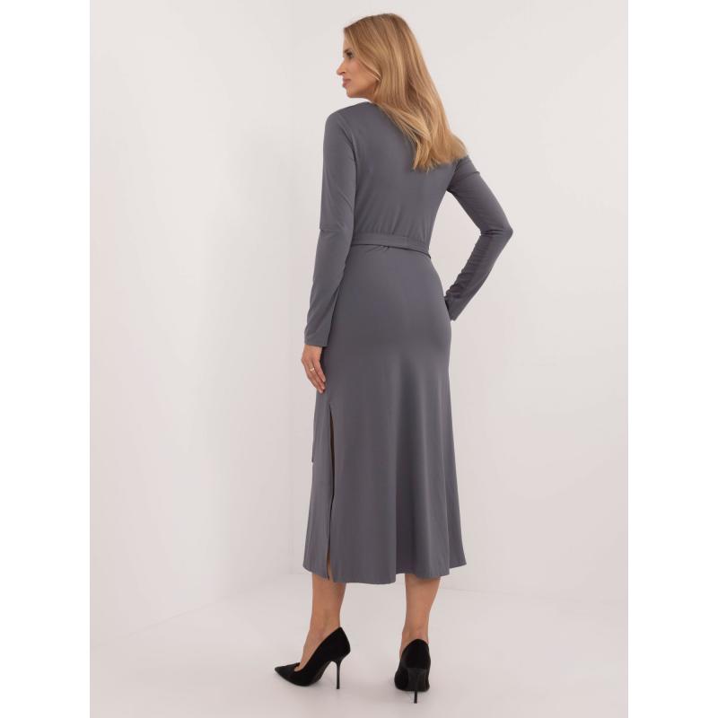 Dámské šaty tmavě šedé viskózové koktejlové midi  