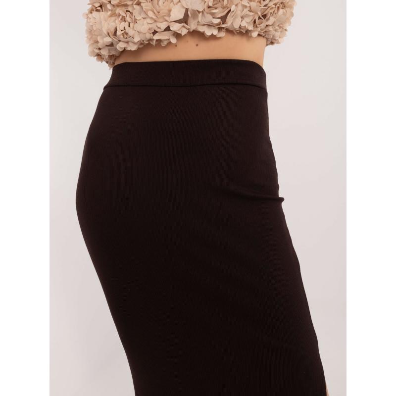 Dámská sukně s rozparkem midi tužková tmavě hnědá  