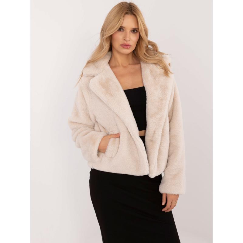 Dámska prechodná bunda z umelej kožušiny svetlo béžová