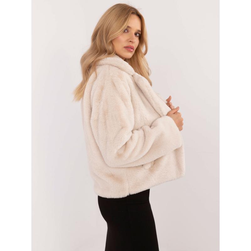 Dámska prechodná bunda z umelej kožušiny svetlo béžová