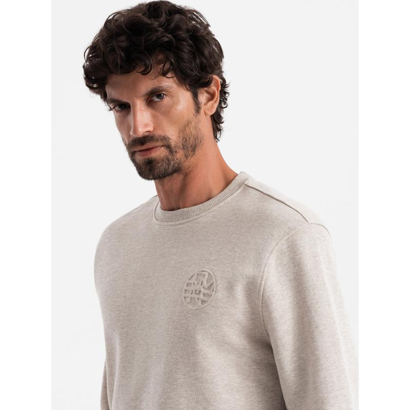 Pánská melanžová mikina s vyšitým logem béžová 