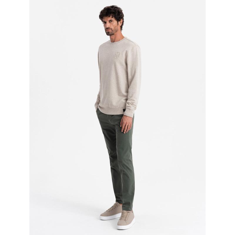 Pánská melanžová mikina s vyšitým logem béžová 