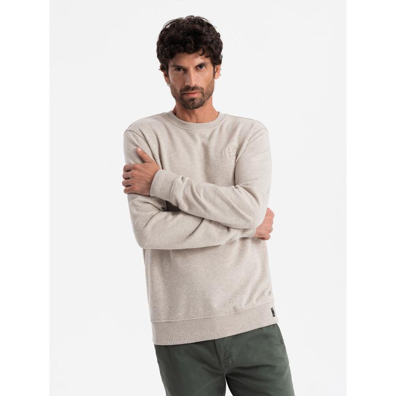 Pánská melanžová mikina s vyšitým logem béžová 