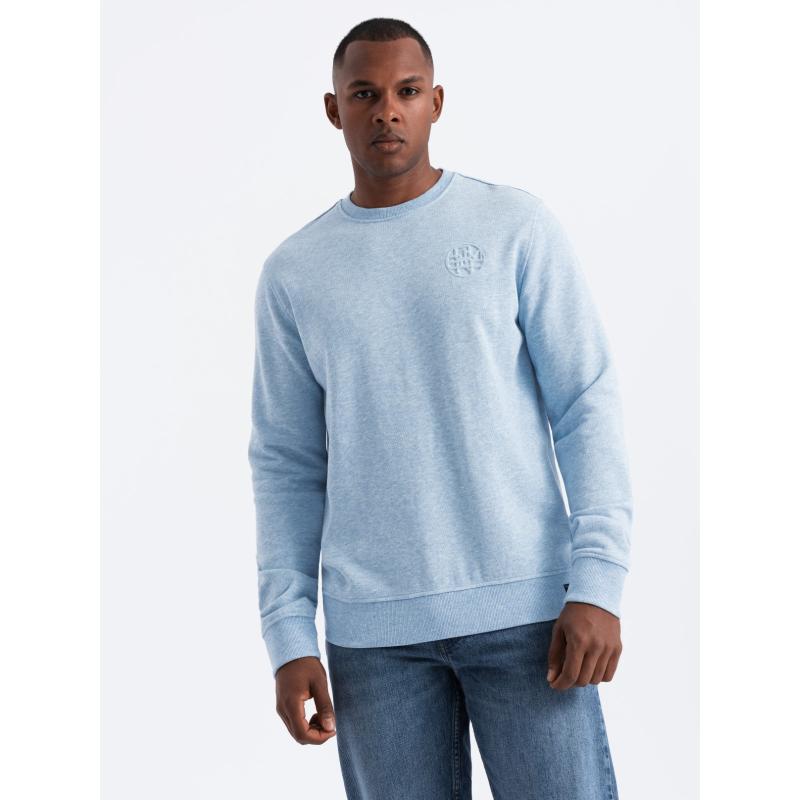 Férfi melange pulóver hímzett logóval kék