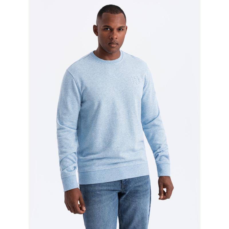 Férfi melange pulóver hímzett logóval kék