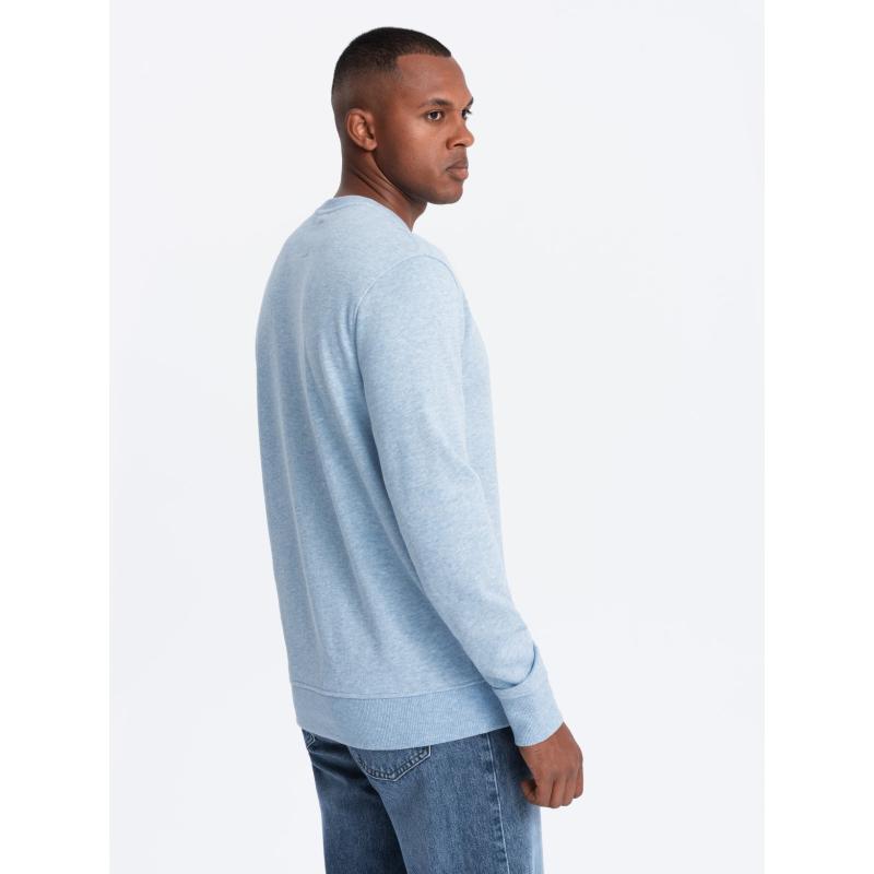 Férfi melange pulóver hímzett logóval kék
