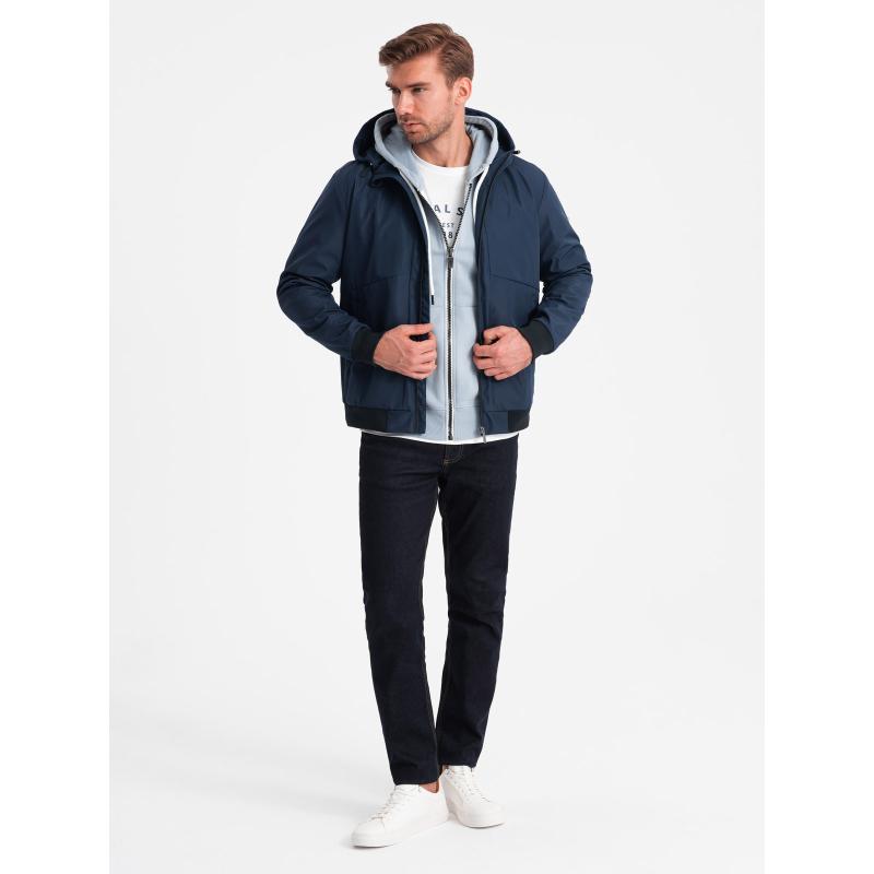 Pánská lehká bunda s kapucí a síťovanou podšívkou tmavě modrá