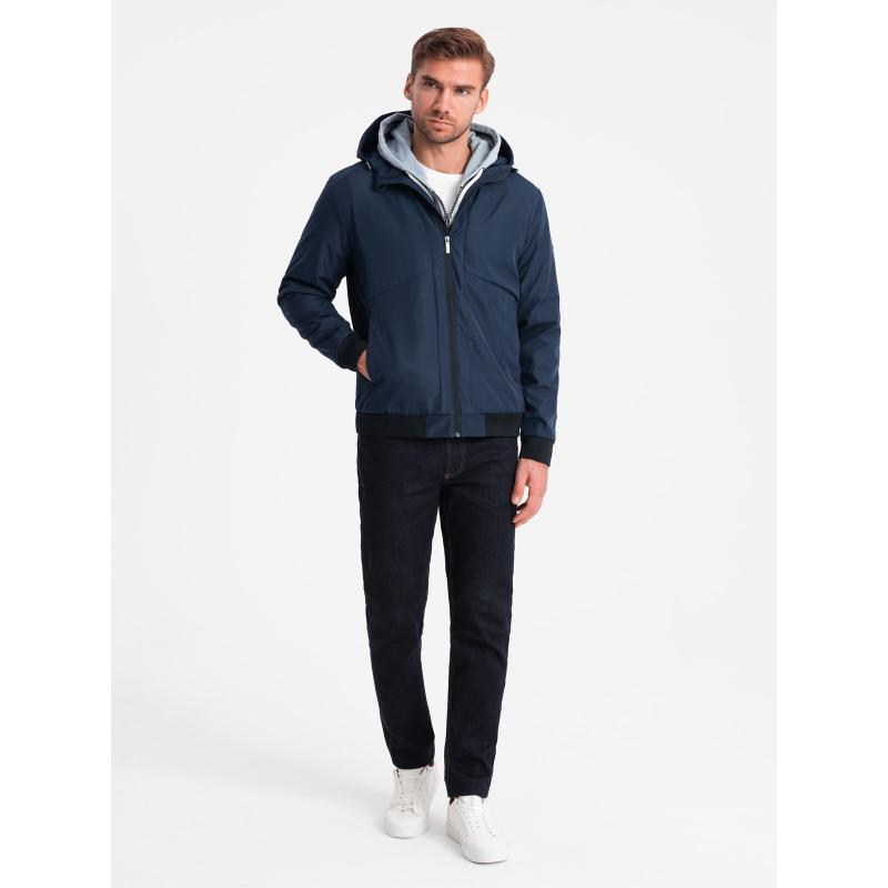 Pánská lehká bunda s kapucí a síťovanou podšívkou tmavě modrá