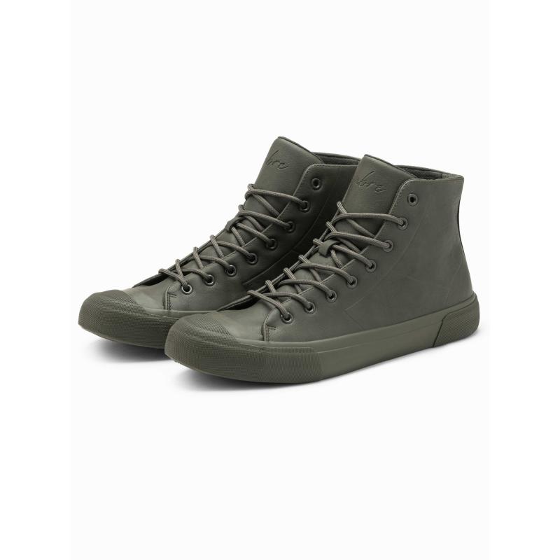 Férfi magas szárú tornacipő gumitalppal, olajbogyó színben