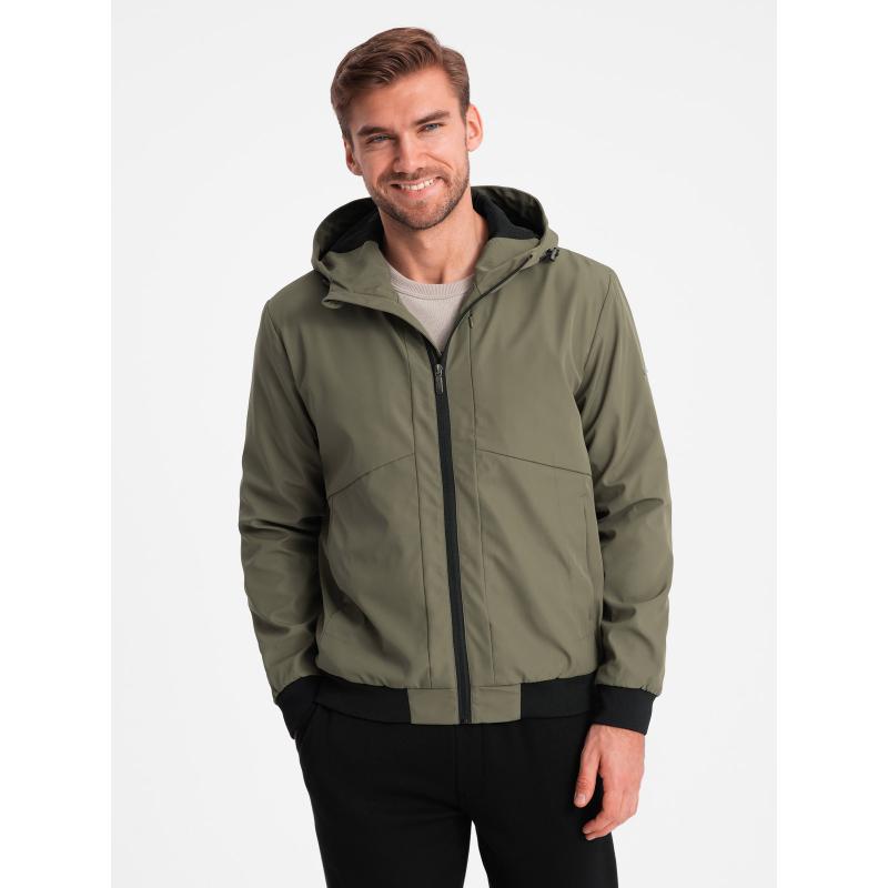 Pánská lehká bunda s kapucí a síťovanou podšívkou olivová 