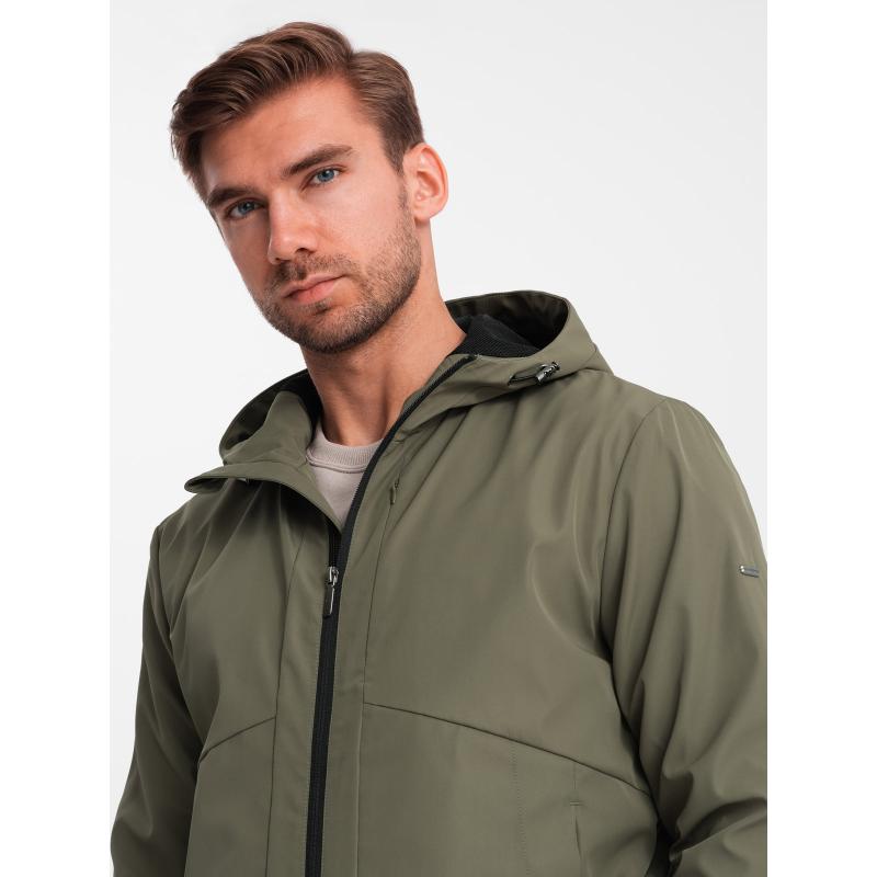 Pánská lehká bunda s kapucí a síťovanou podšívkou olivová 
