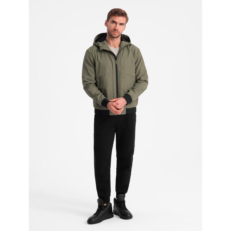 Pánská lehká bunda s kapucí a síťovanou podšívkou olivová 