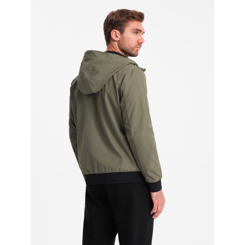 Pánská lehká bunda s kapucí a síťovanou podšívkou olivová 