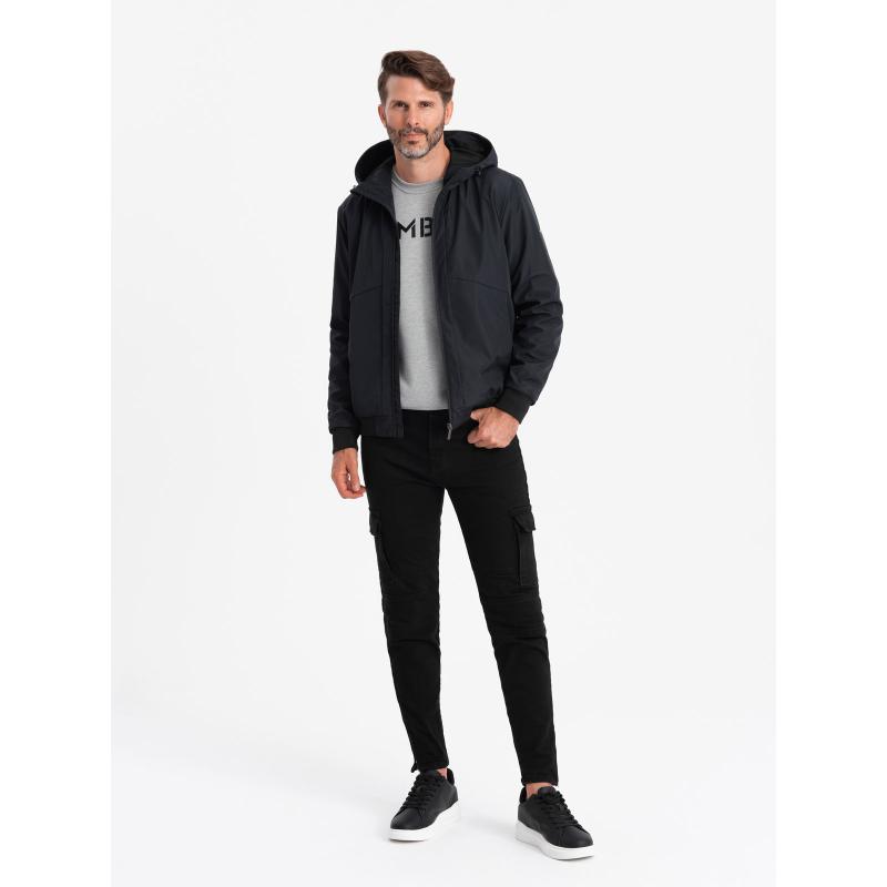 Pánská lehká bunda se síťovanou podšívkou a kapucí černá 