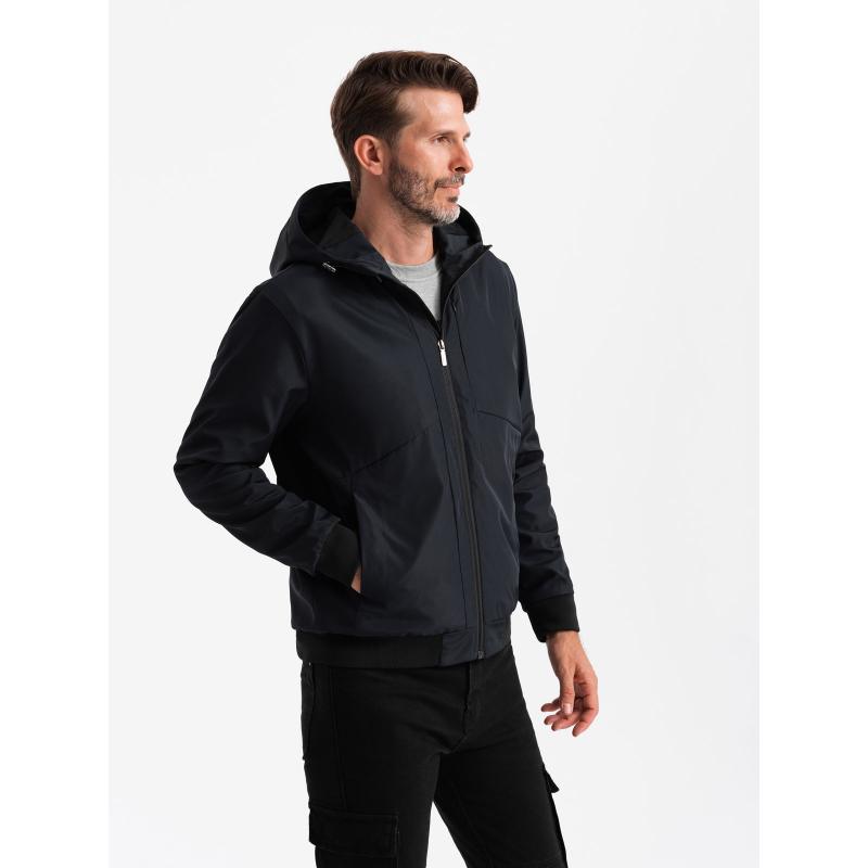 Pánská lehká bunda se síťovanou podšívkou a kapucí černá 