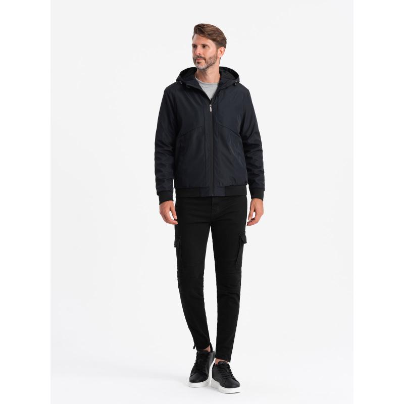 Pánská lehká bunda se síťovanou podšívkou a kapucí černá 