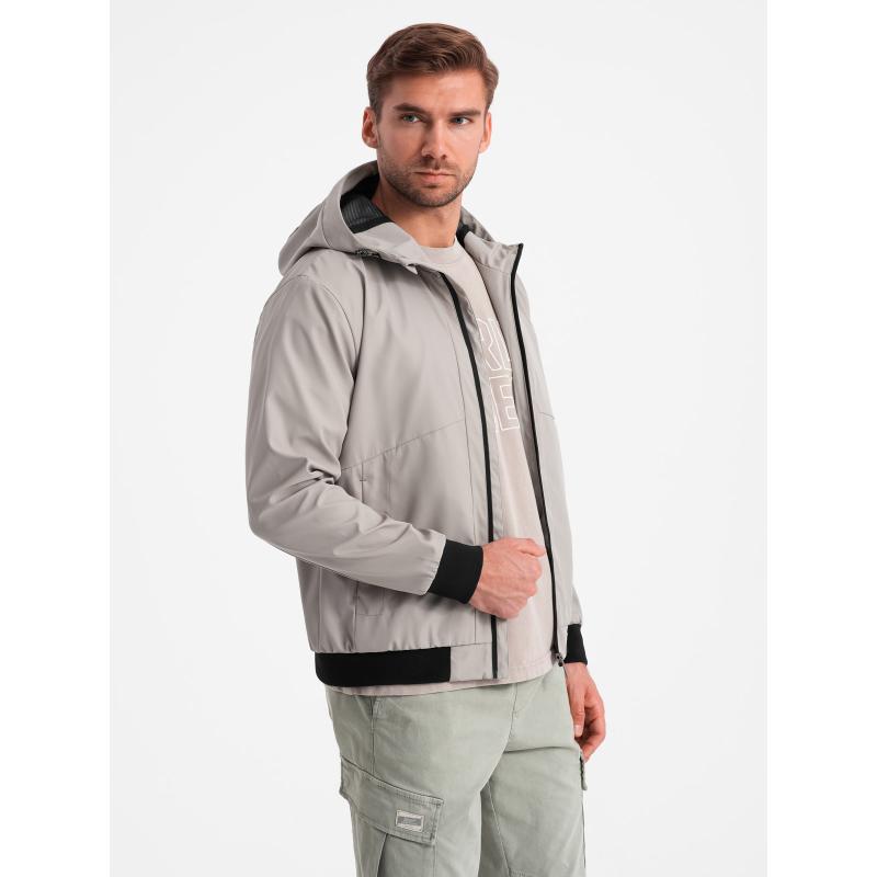 Pánská lehká bunda se síťovanou podšívkou a kapucí šedá 