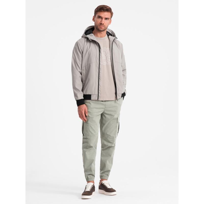 Pánská lehká bunda se síťovanou podšívkou a kapucí šedá 