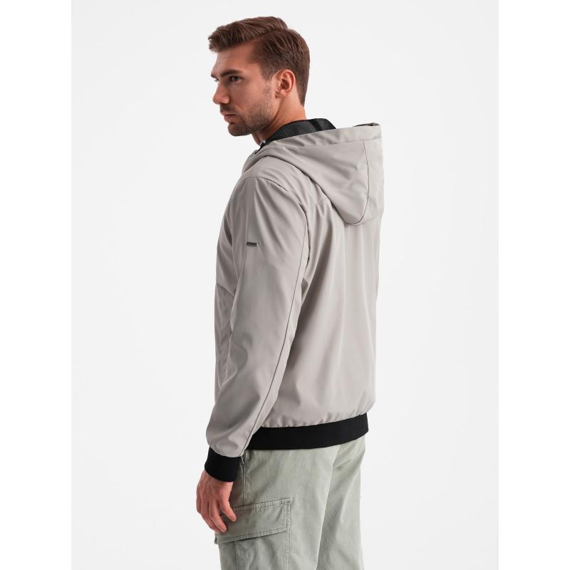 Pánská lehká bunda se síťovanou podšívkou a kapucí šedá 