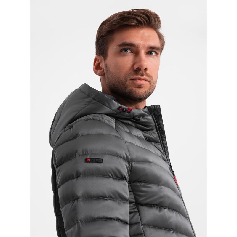 Pánská bunda se saténovým lemem grafitová 