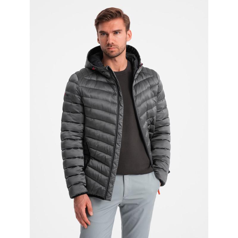 Pánská bunda se saténovým lemem grafitová 