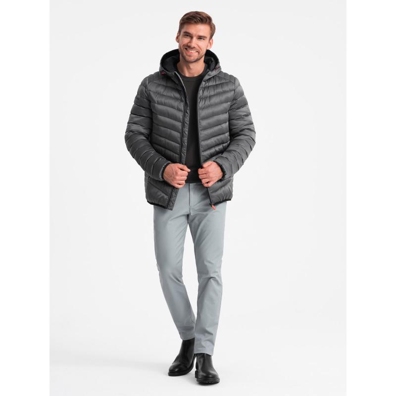 Pánská bunda se saténovým lemem grafitová 