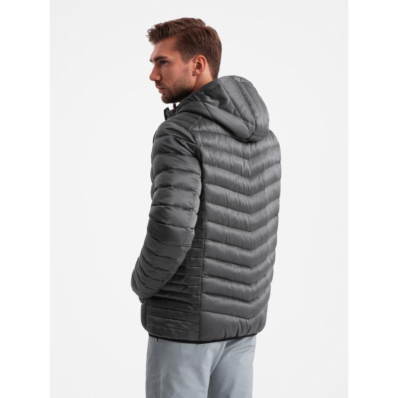 Pánská bunda se saténovým lemem grafitová 