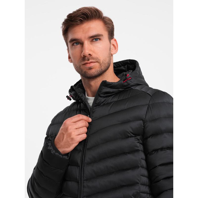Pánska bunda so saténovým lemovaním čierna
