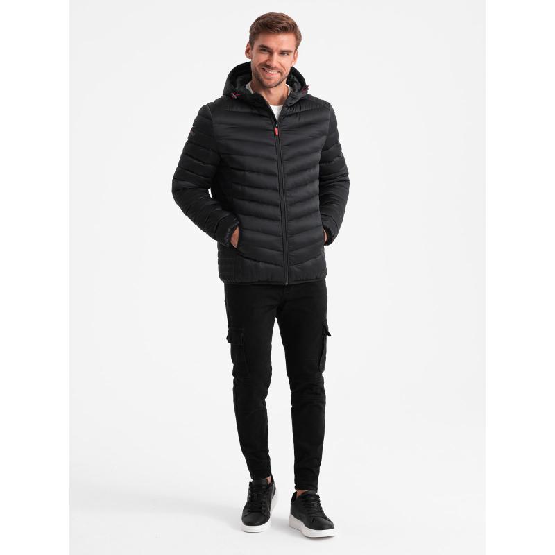 Pánska bunda so saténovým lemovaním čierna