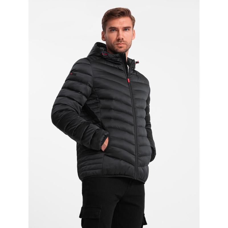 Pánska bunda so saténovým lemovaním čierna
